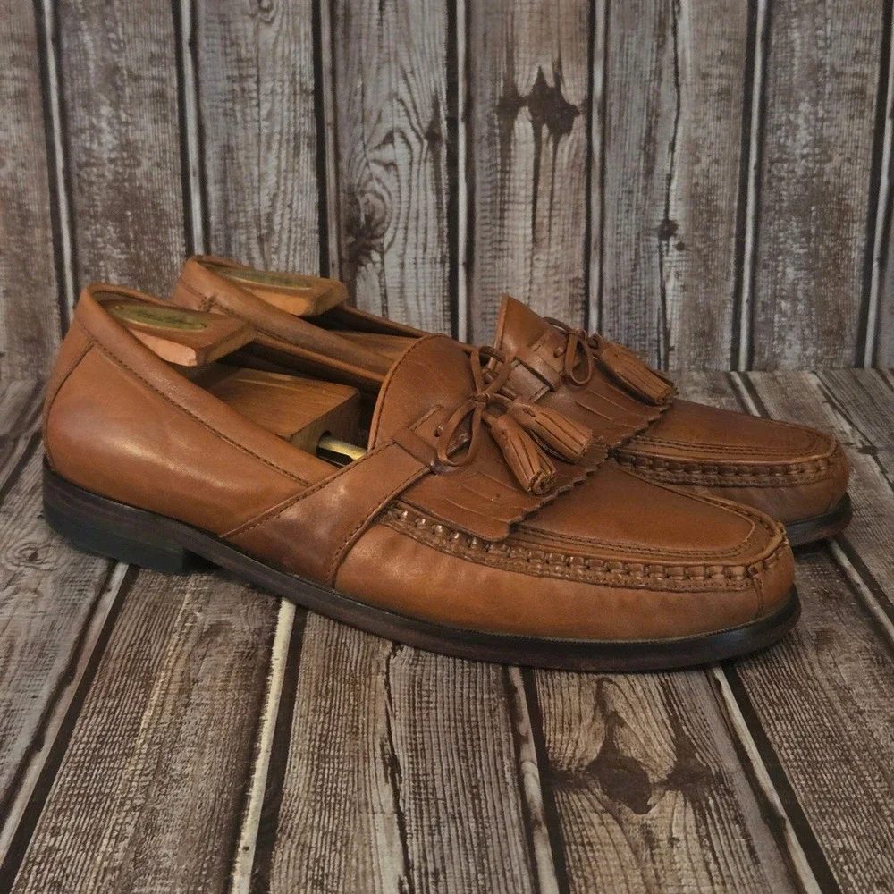 Sz 10.5 M Johnston & Murphy Aragon Brown Leather Kiltie Tassel Loafers Shoes